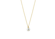 A pearl droplet necklace featuring a single teardrop-shaped pearl suspended from a delicate chain, adding a classic and elegant touch to any outfit.